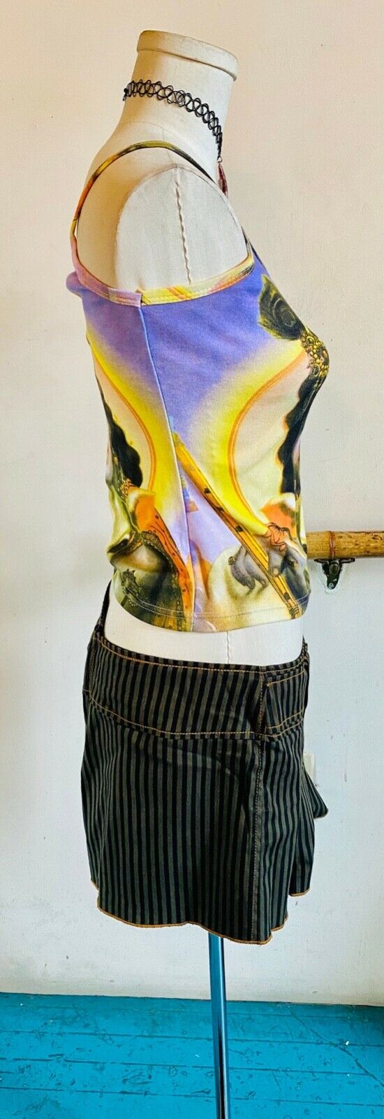 Vintage 90s/Y2K Serious LA Large Belt Buckle Pin Striped Punk Mini Skirt Size M - Fresh Stock Dated October 2025