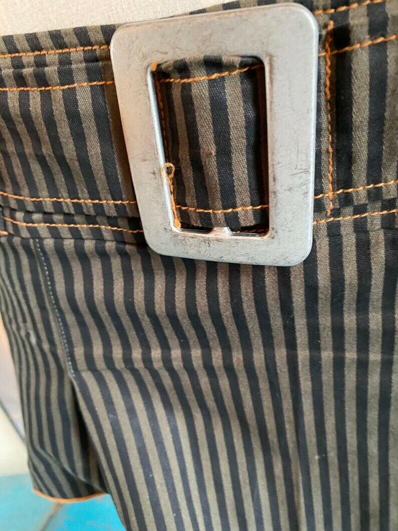 Vintage 90s/Y2K Serious LA Large Belt Buckle Pin Striped Punk Mini Skirt Size M - Fresh Stock Dated October 2025