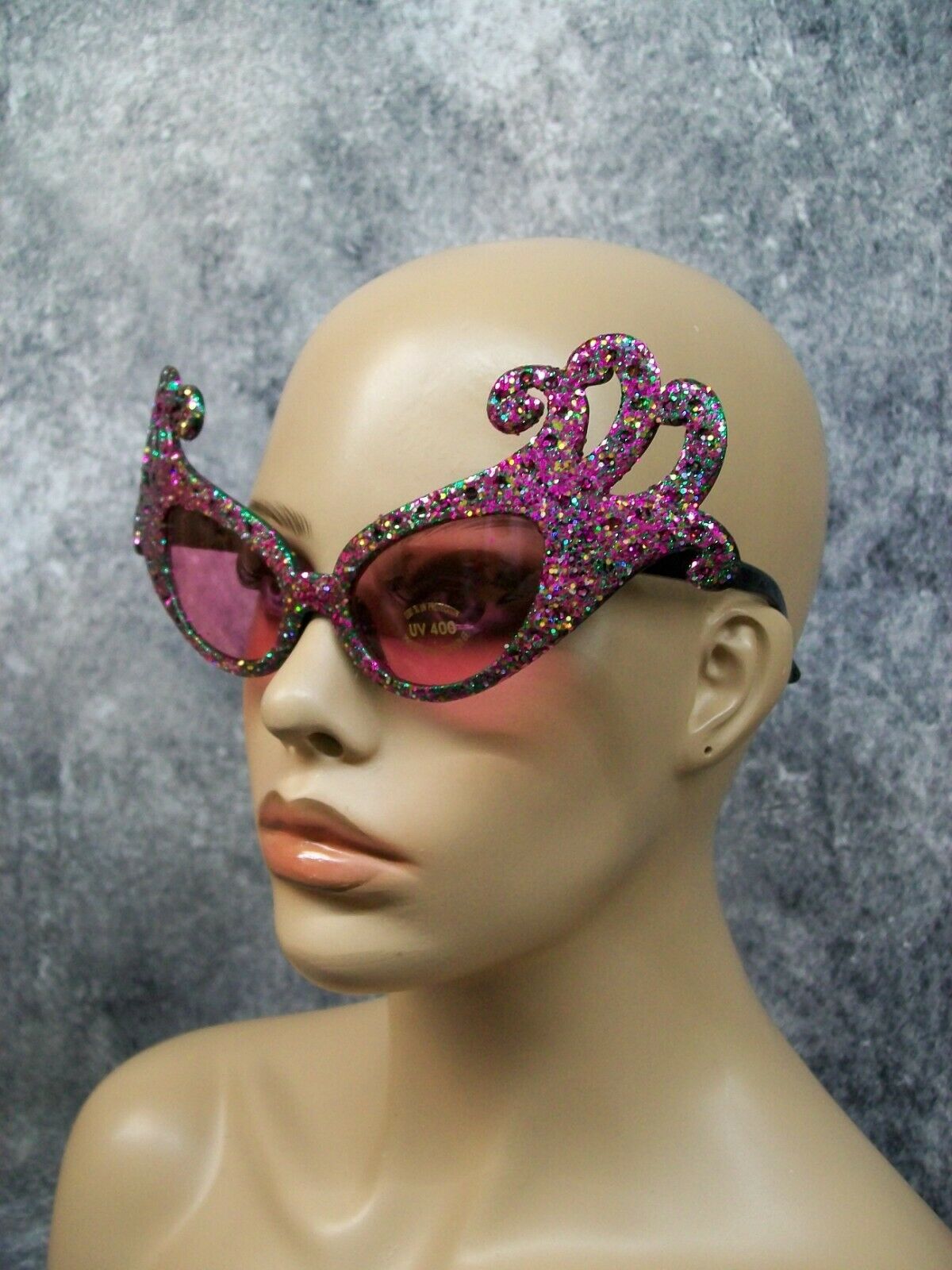 Purple Green Glitter Dame Costume Glasses Retro Cat Eye Edna Face Furniture 60's - Fresh Stock Dated October 2025