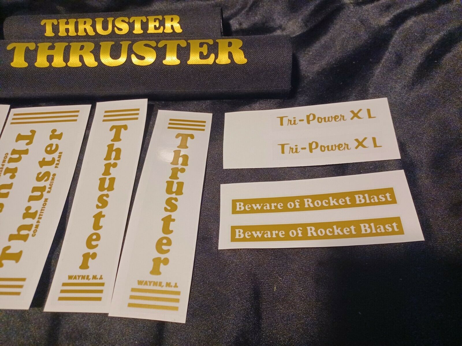 New Re-pop THRUSTER TRI Power XL Sticker & Pad Set Gold BMX Hutch Haro Mongoose - Fresh Stock Dated October 2025