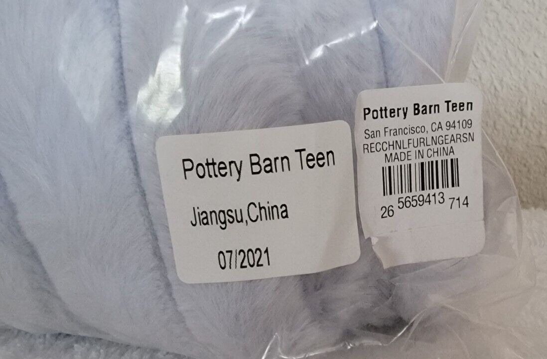 Pottery Barn RECYCLED CHANNEL Faux Fur Backrest Pillow Cover BLUE NWT #P422 - Fresh Stock Dated October 2025