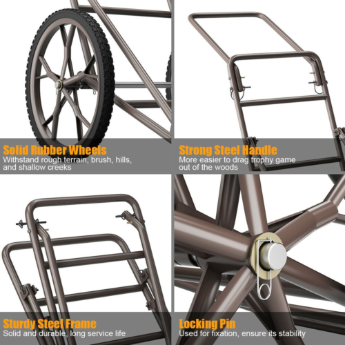 Folding Deer Cart Larger 500lb Hauler Utility Gear Dolly Cart Hunting Heavy-Duty - Fresh Stock Dated October 2025