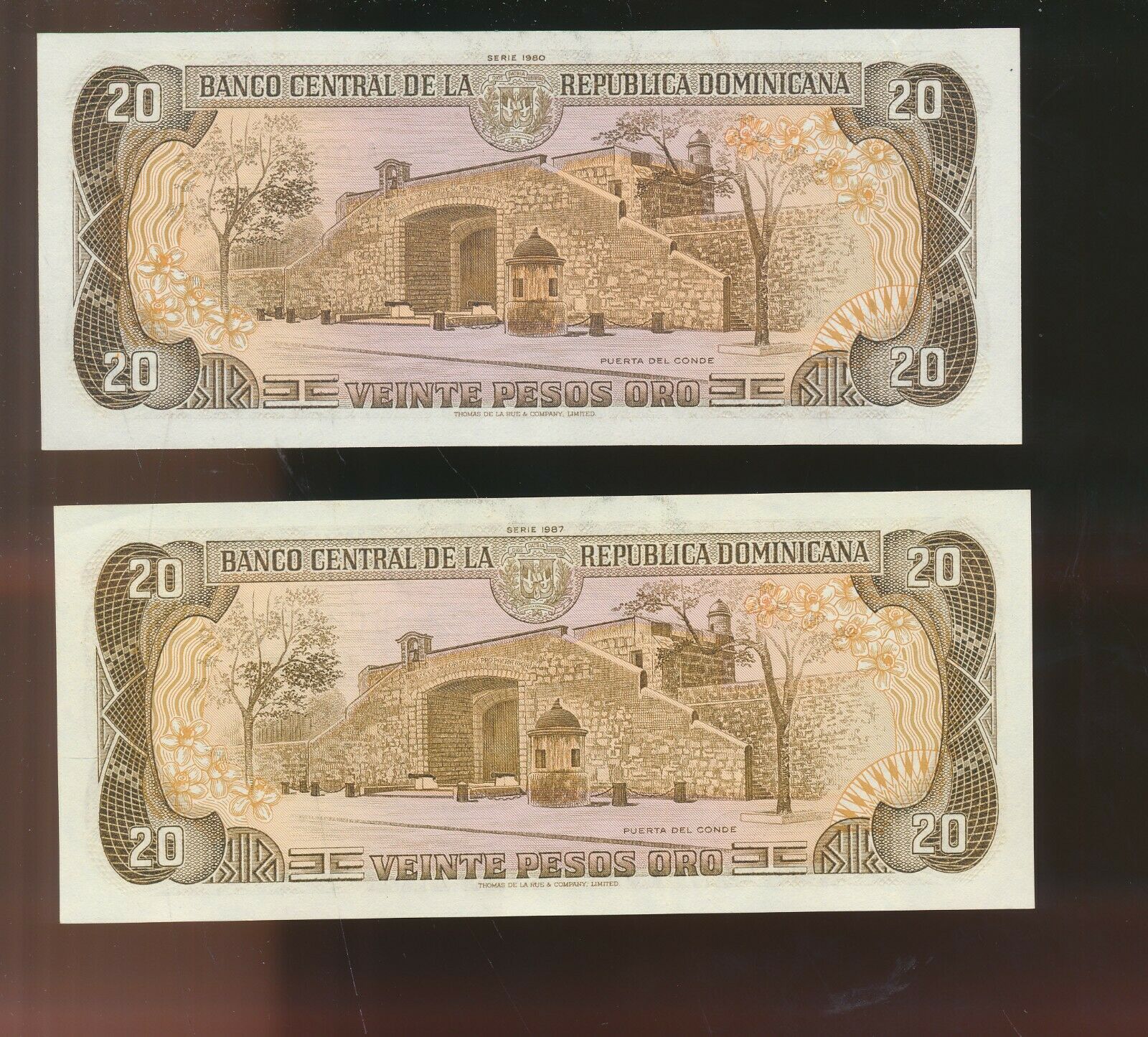 Dominican Republic - 20 PESOS -  1980 & 1987  CU - RARE ZERO -9 PAIR - SEE THIS - Fresh Stock Dated October 2025