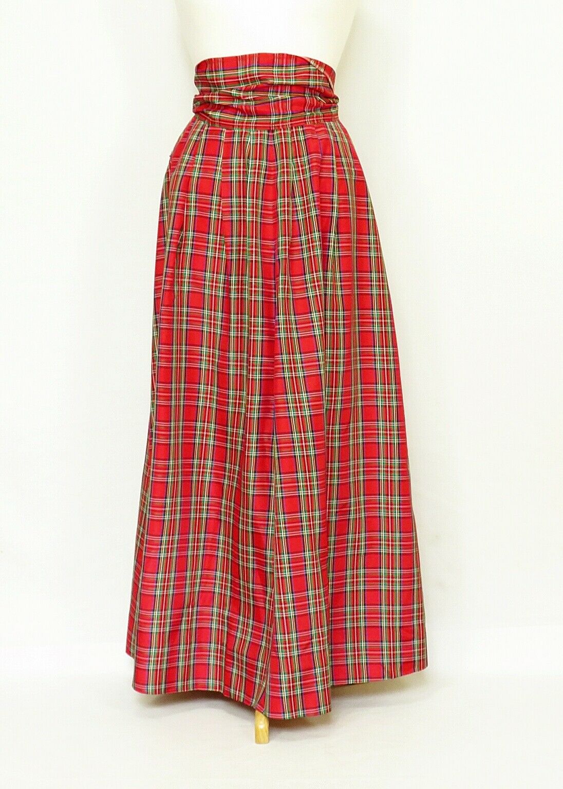 Vintage 1980s Taffeta Maxi Skirt Red Plaid Size XS - Fresh Stock Dated October 2025