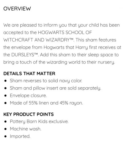Pottery Barn Kids PB Teen Harry Potter Letter sham 12x16