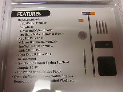 WATCH REPAIR KIT 21pc HAMMER PIN PUNCHES LINK REMOVER SPRING BAR TOOL BAND BLOCK - Fresh Stock Dated October 2025