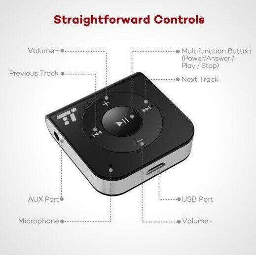 TaoTronics Bluetooth Receiver Car Kit, 15hrs Wireless Audio Adapter TT-BR06 - Fresh Stock Dated October 2025