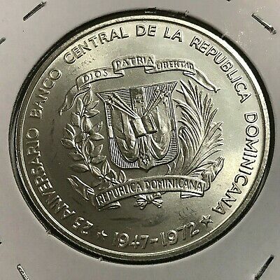 1972 DOMINICAN REPUBLIC SILVER ONE PESO CROWN BRILLIANT UNCIRCULATED - Fresh Stock Dated October 2025