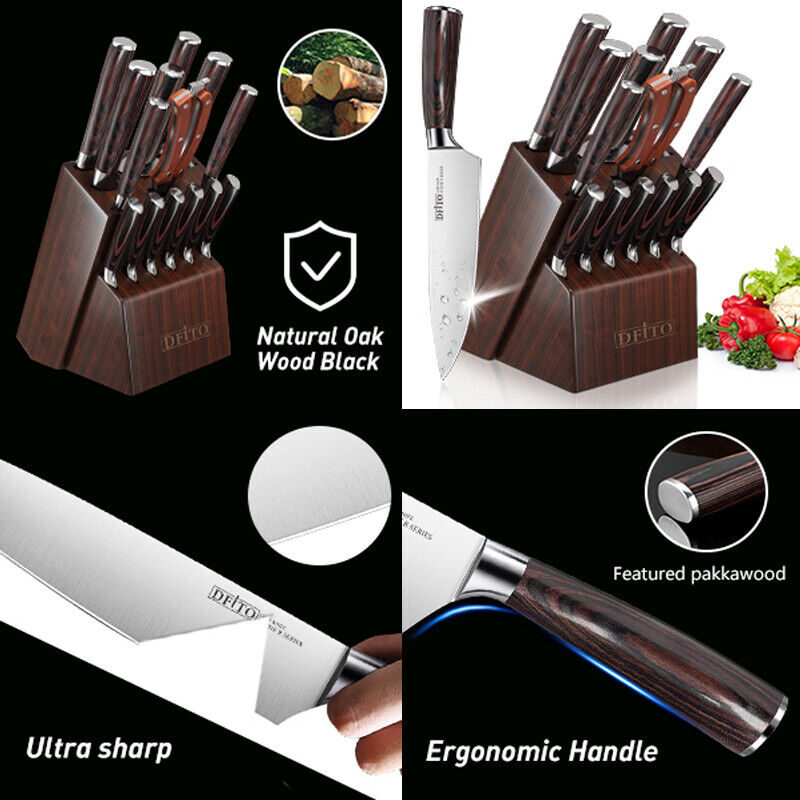 15 Pcs Kitchen Knife Set with Wooden Block Japan Carbon Stainless Steel Knives - Fresh Stock Dated October 2025