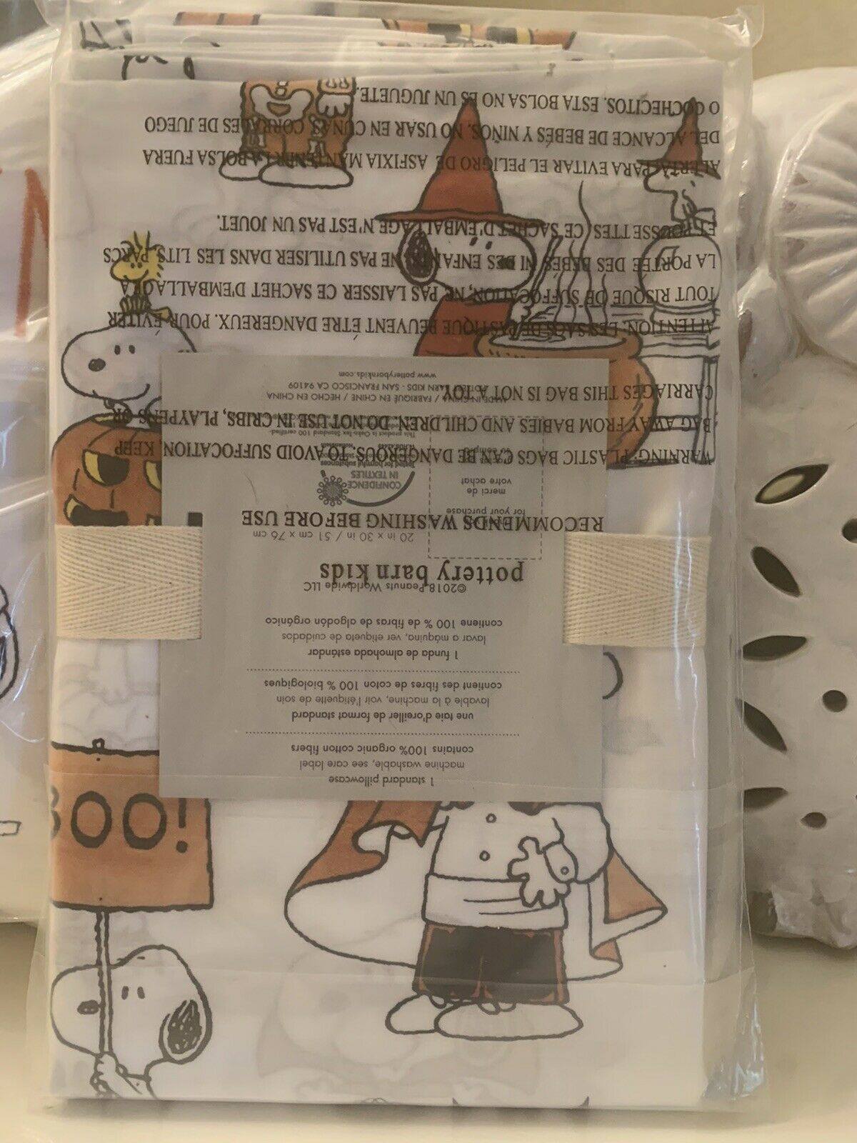 Pottery Barn kid Peanuts snoopy pillow case charlie brown halloween holiday gift - Fresh Stock Dated October 2025