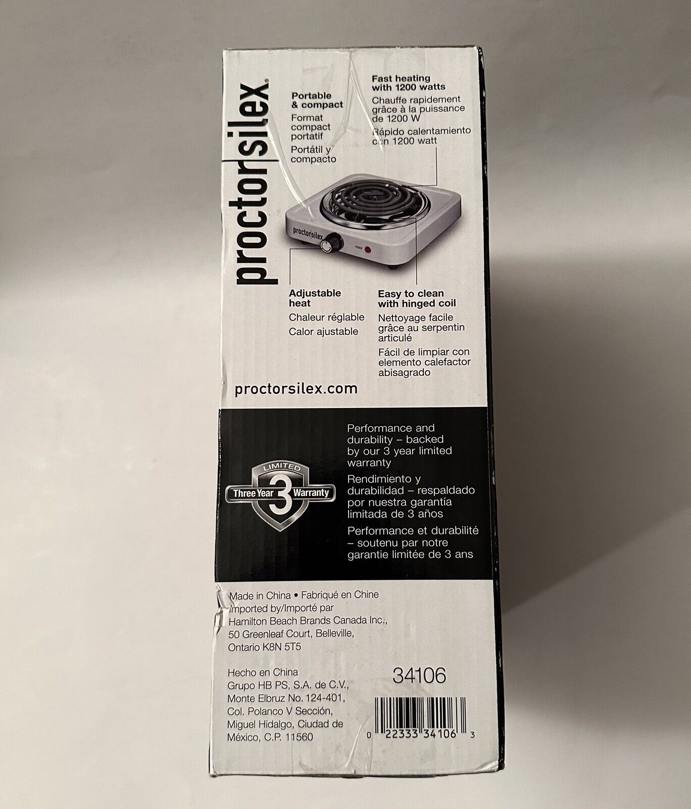 1200W PROCTOR SILEX Portable Electric Single Burner Cooktop Hot Plate Stove NEW! - Fresh Stock Dated October 2025