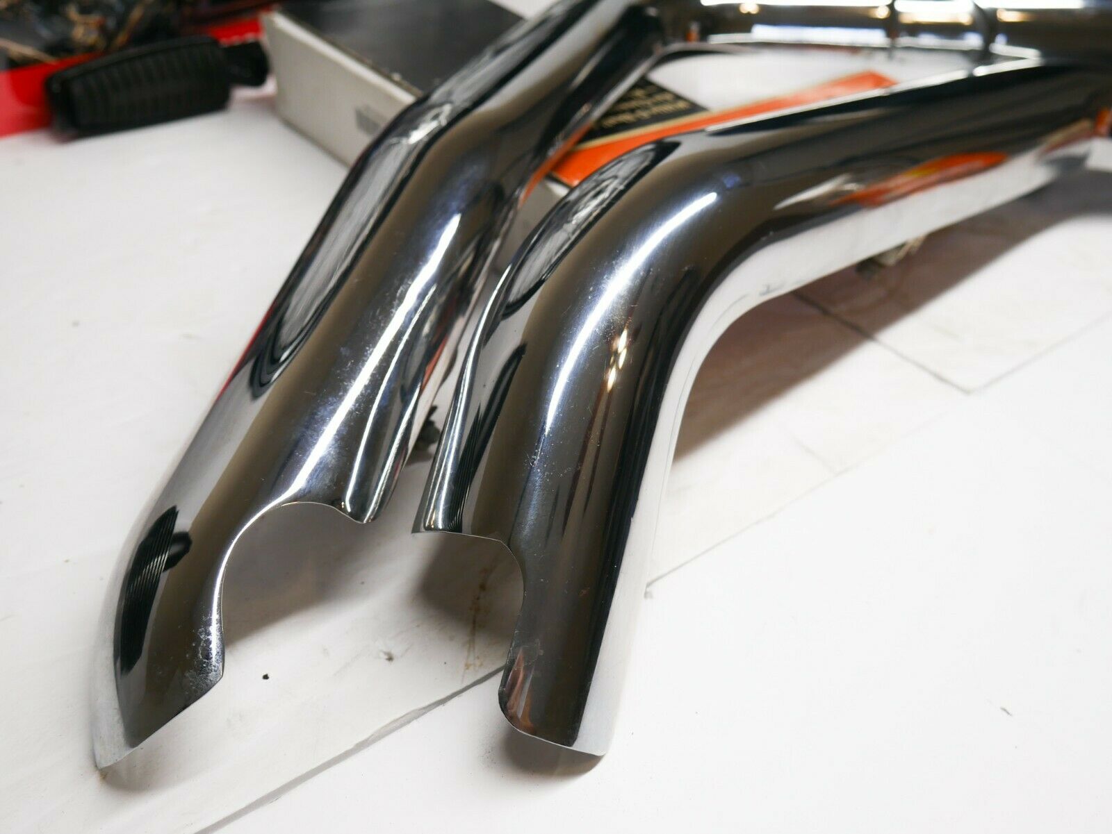 OEM 06-17 Harley Sportster 1200 & 883 Exhaust Header Pipe Heatshield Set Chrome - Fresh Stock Dated October 2025