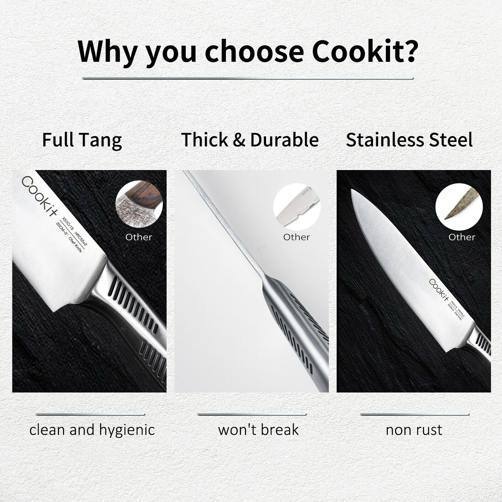 Cookit Knife Sets, 15 Piece Kitchen Knives Set with Block, German Stainless - Fresh Stock Dated October 2025