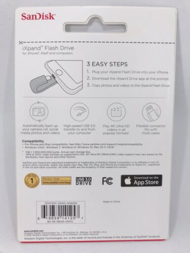 SanDisk iXpand 64GB USB 3.0 Flash Drive For iPhone and iPad - Fresh Stock Dated October 2025