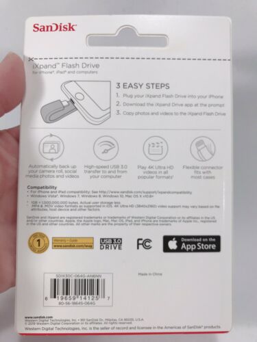 SanDisk iXpand 64GB USB 3.0 Flash Drive For iPhone and iPad - Fresh Stock Dated October 2025