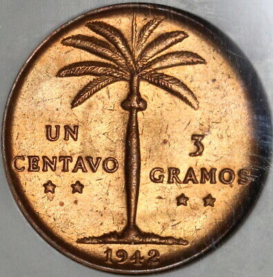 1942 NGC MS 64 RED Dominican Republic 1 Centavo Mint State Coin (20060801C) - Fresh Stock Dated October 2025