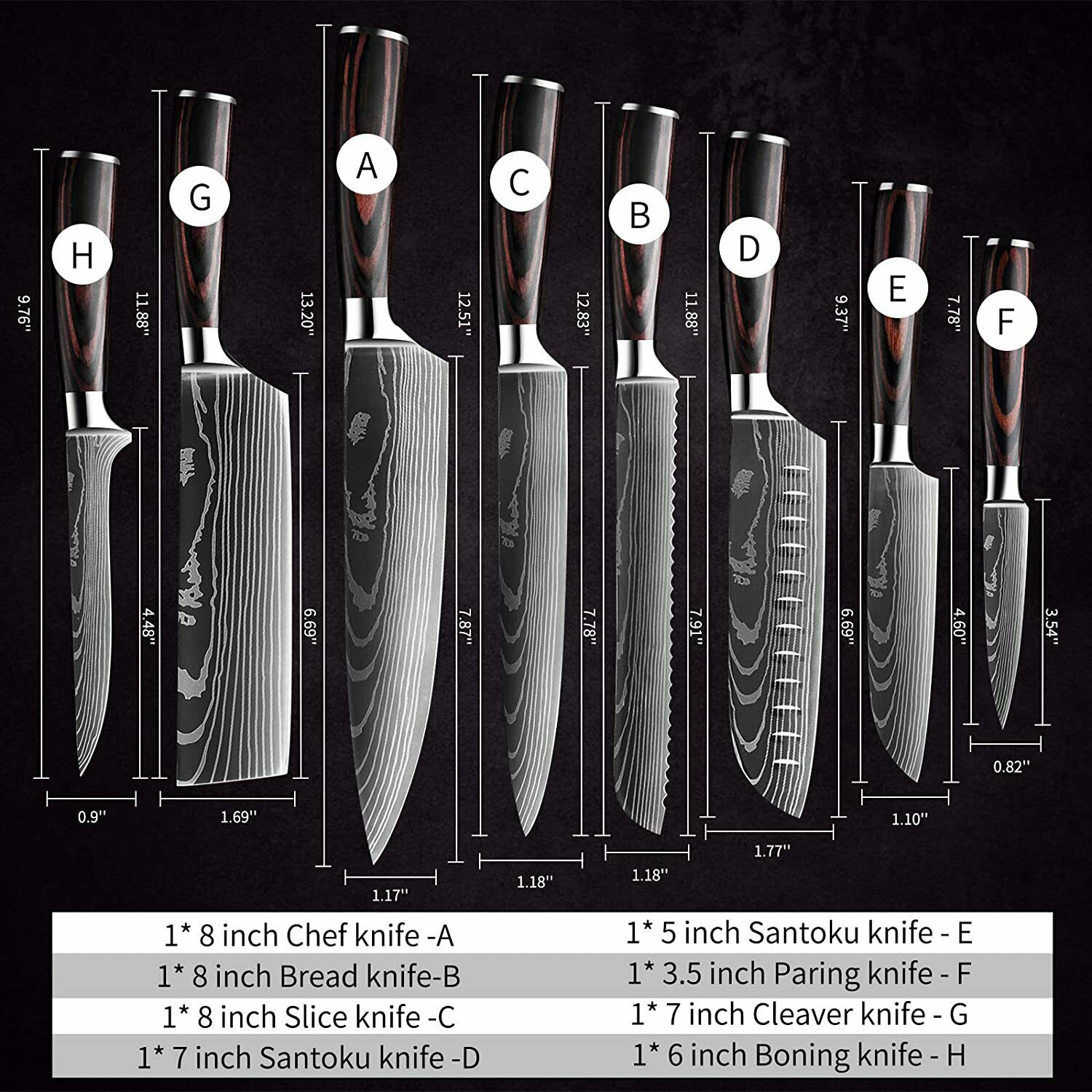 Pro Kitchen Knives Set Stainless Damascus Chef Knife Cleaver Chopping Meat Fruit - Fresh Stock Dated October 2025