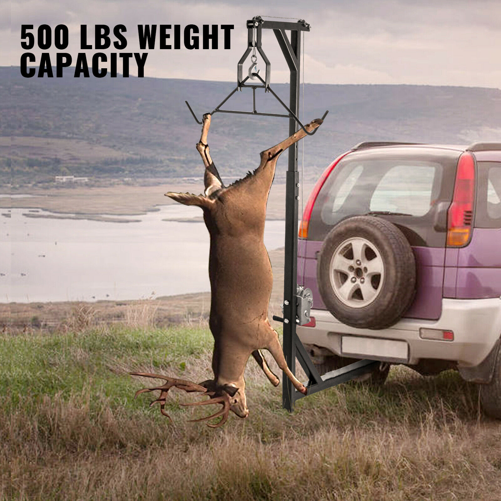 VEVOR Hitch Mounted Deer Hoist Hitch Game Hoist 500lbs Winch Swivel w/ Gambrel - Fresh Stock Dated October 2025