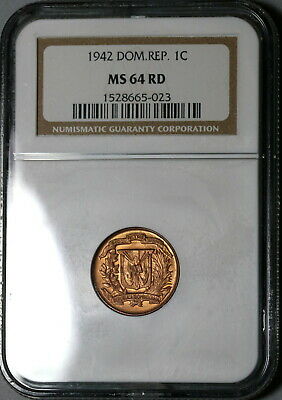 1942 NGC MS 64 RED Dominican Republic 1 Centavo Mint State Coin (20060801C) - Fresh Stock Dated October 2025
