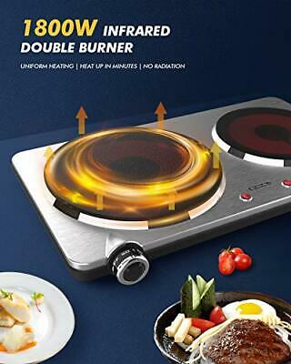 Portable Ceramic Infrared Cooktop, Double Infrared Burner for Cooking, 1800W - Fresh Stock Dated October 2025