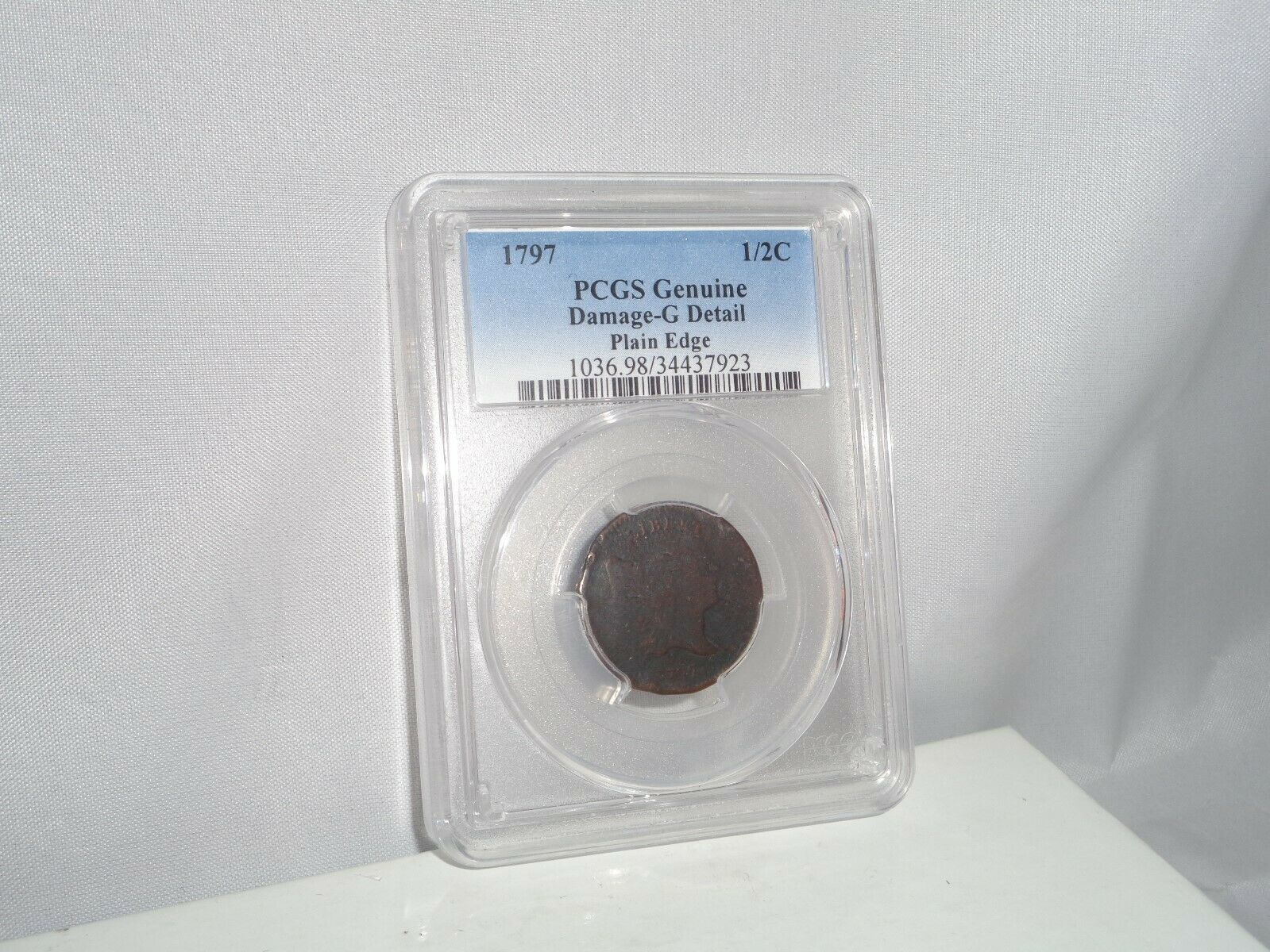 1797 1/2c Liberty Cap Half Cent Coin PCGS Genuine Damage G Detail Plain Edge - Fresh Stock Dated October 2025