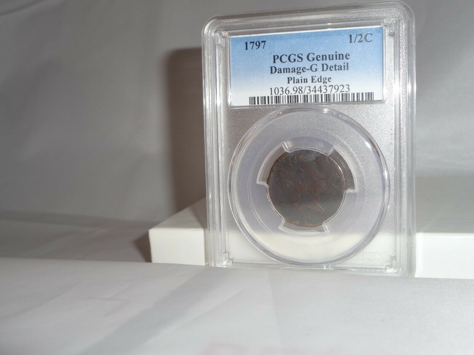 1797 1/2c Liberty Cap Half Cent Coin PCGS Genuine Damage G Detail Plain Edge - Fresh Stock Dated October 2025