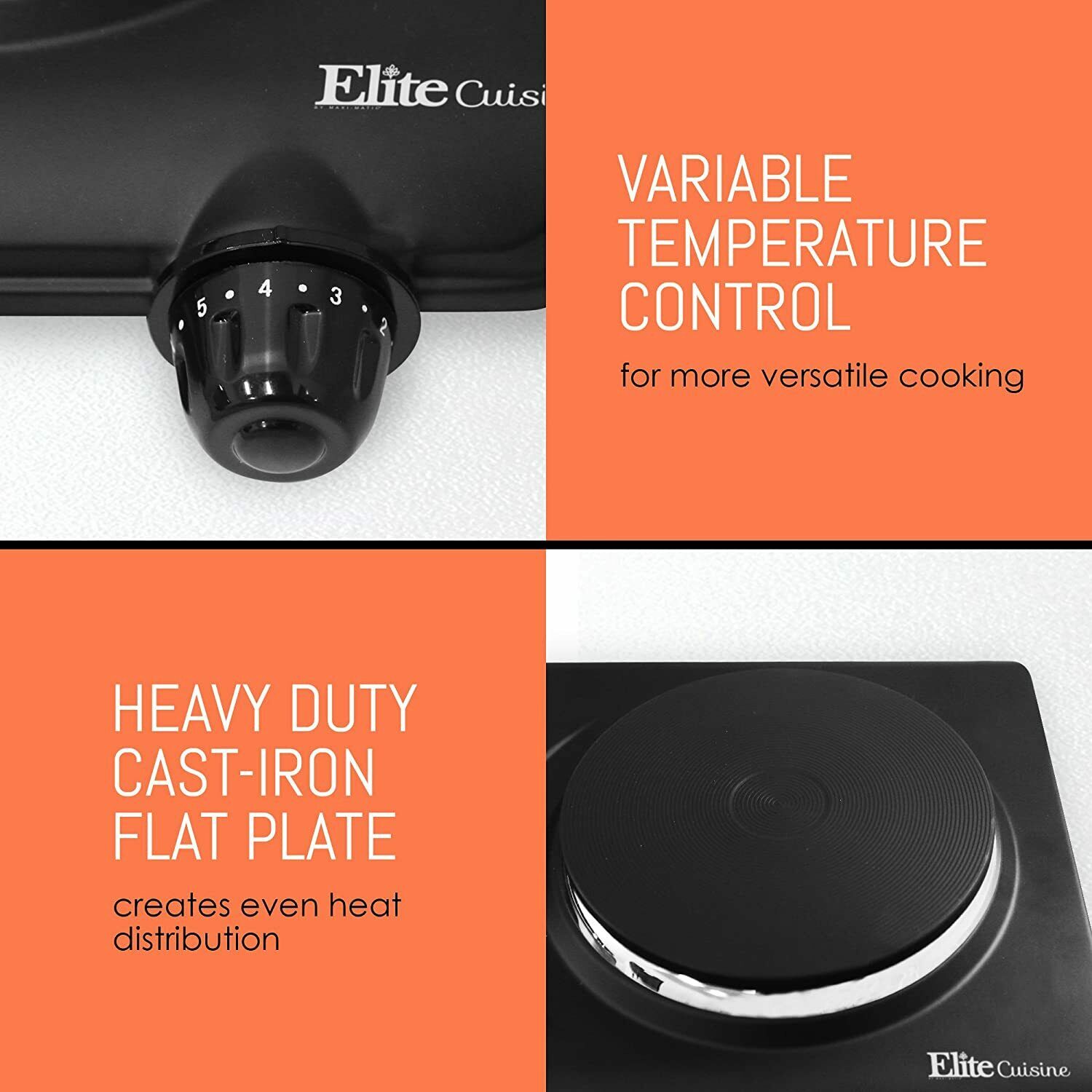Single Electric Flat Cast Iron Heating Plate Burner Power Light 1000 Watts Black - Fresh Stock Dated October 2025