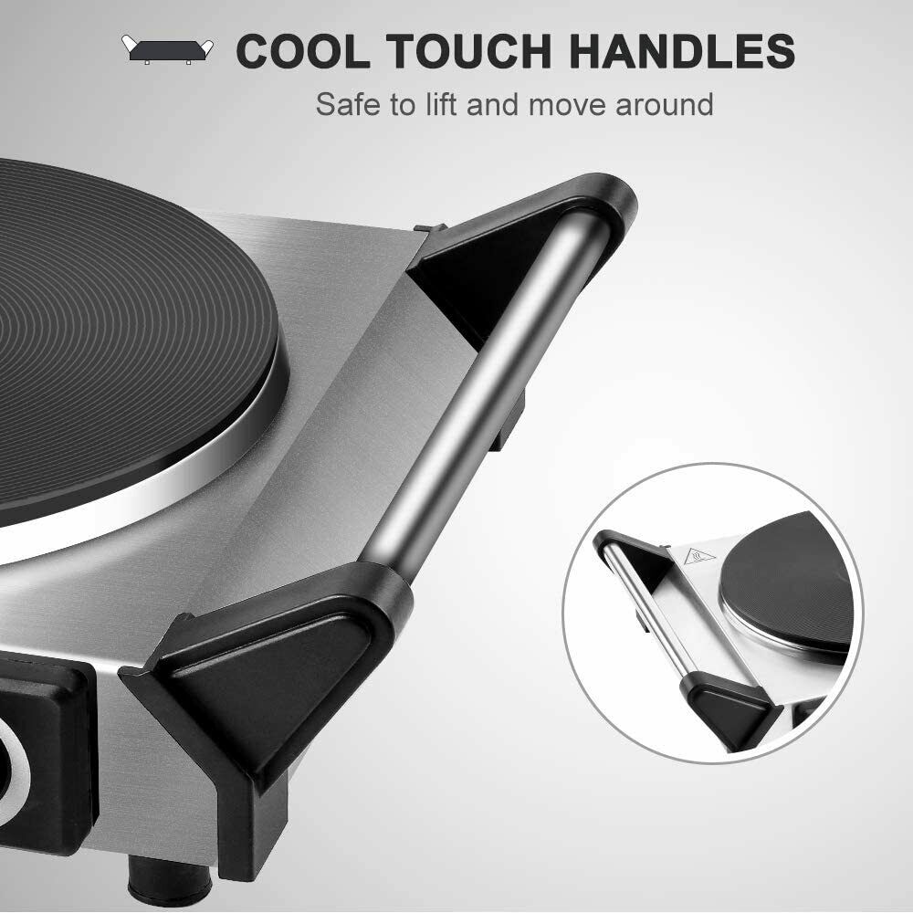 Hot Plate, Portable Electric Cooktop Cast Tron Stovetop, Stainless Steel - Fresh Stock Dated October 2025