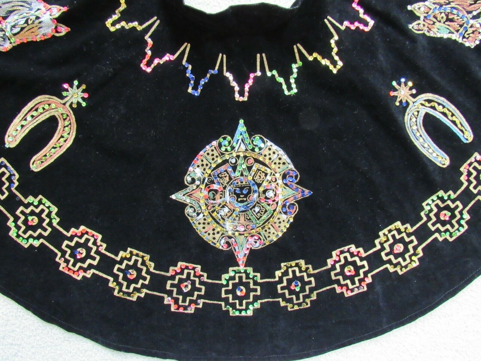 Vintage 1950s Mexican Velvet circle skirt Sequin Hand-painted Eagle Cacti Horses - Fresh Stock Dated October 2025