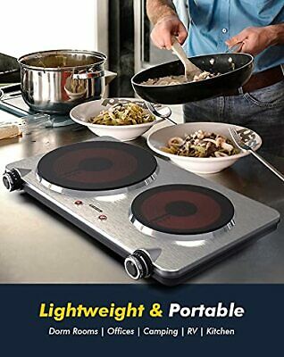 Portable Ceramic Infrared Cooktop, Double Infrared Burner for Cooking, 1800W - Fresh Stock Dated October 2025