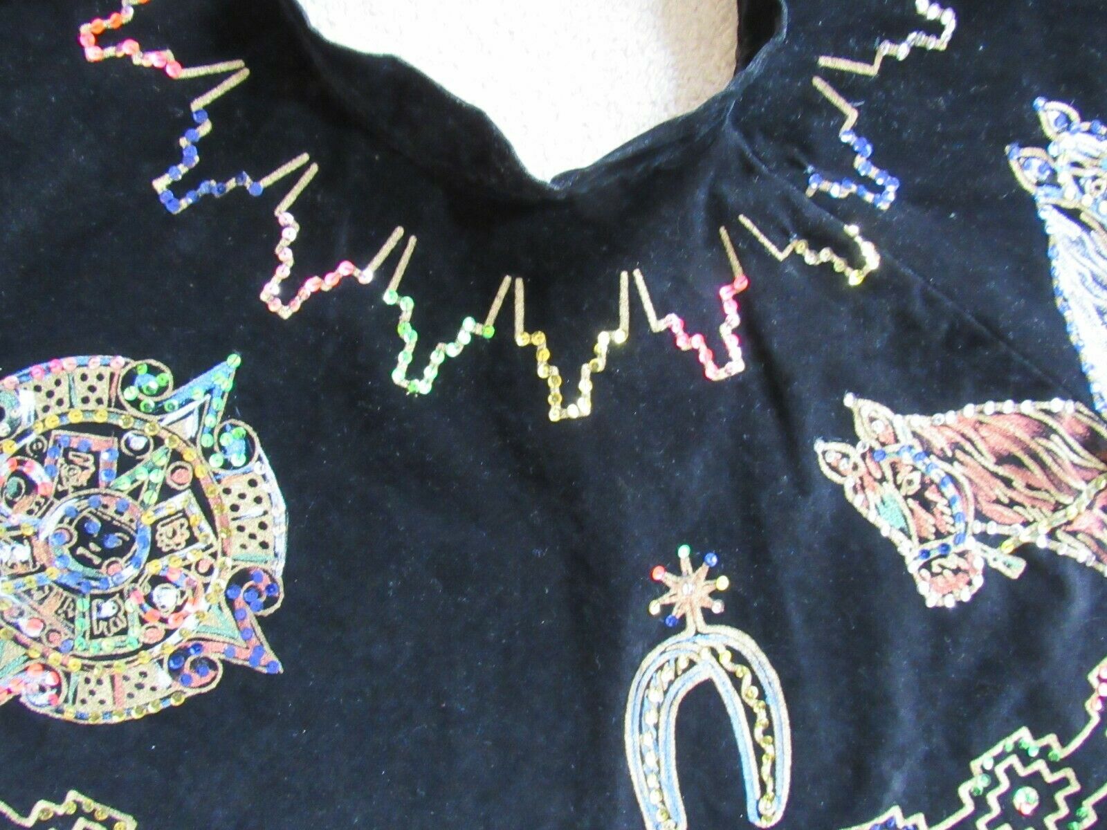 Vintage 1950s Mexican Velvet circle skirt Sequin Hand-painted Eagle Cacti Horses - Fresh Stock Dated October 2025