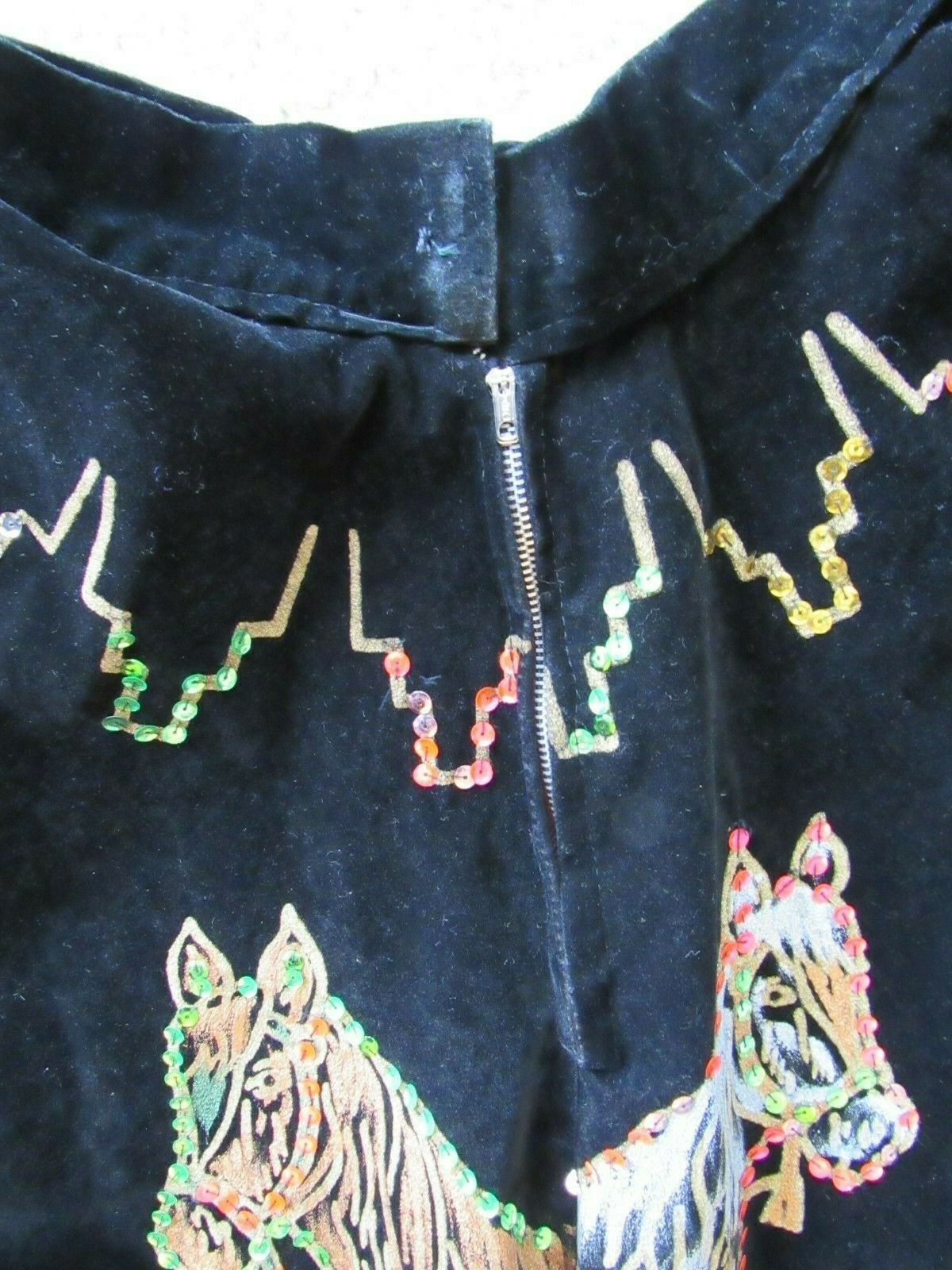 Vintage 1950s Mexican Velvet circle skirt Sequin Hand-painted Eagle Cacti Horses - Fresh Stock Dated October 2025