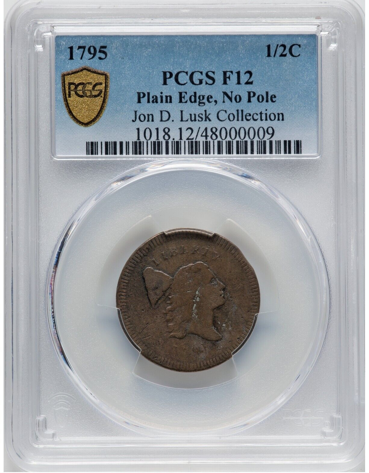 1795 1/2C PCGS F 12 C-5b No Pole Plain Edge Thick Planchet Liberty Cap Half Cent - Fresh Stock Dated October 2025