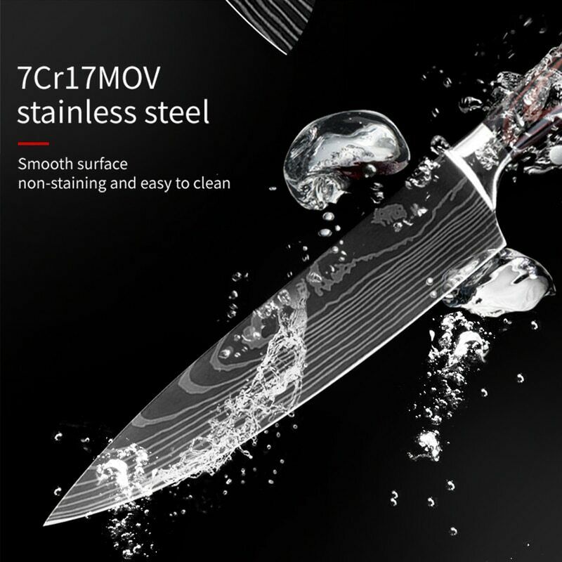 11 Pcs Kitchen Knives Set Damascus Pattern Stainless Steel Chef's Knife W/Block - Fresh Stock Dated October 2025