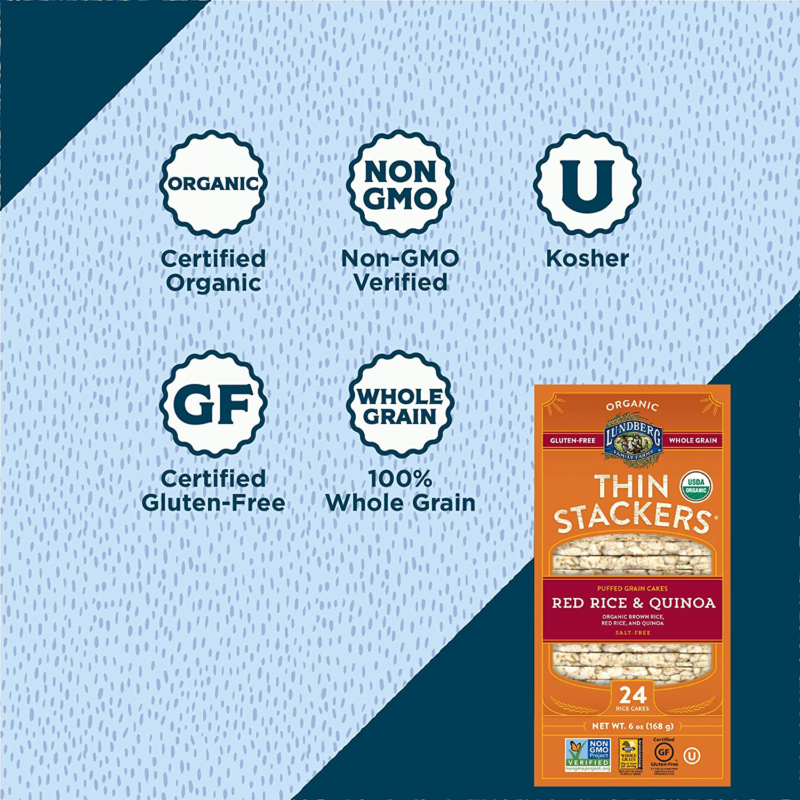 Lundberg Organic Thin Stackers, Whole Grain Brown Rice, Red Rice & Quinoa, 6 Oun - Fresh Stock Dated October 2025