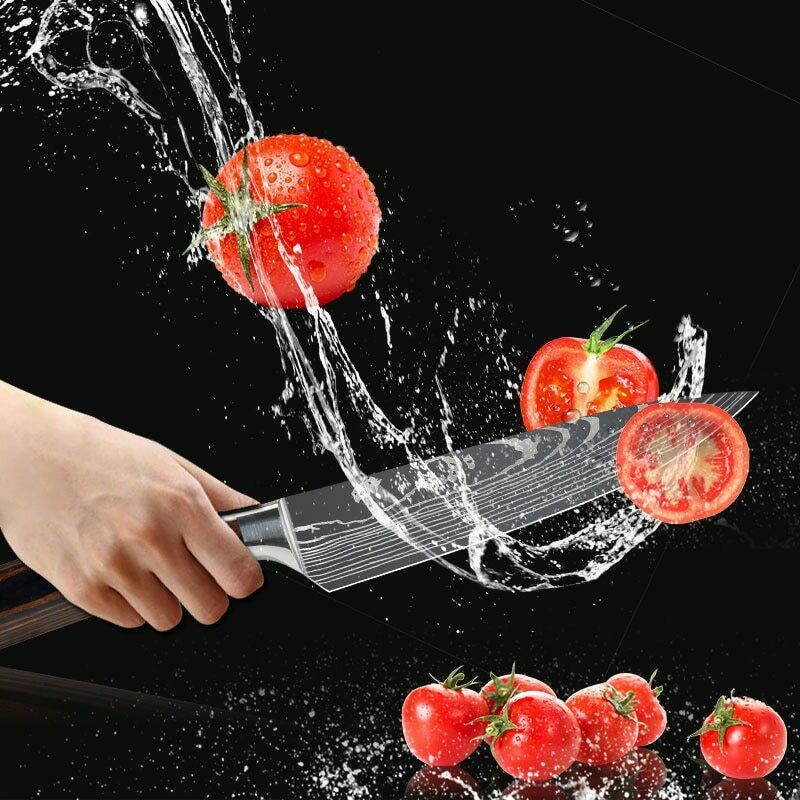 11 Pcs Kitchen Knives Set Damascus Pattern Stainless Steel Chef's Knife W/Block - Fresh Stock Dated October 2025