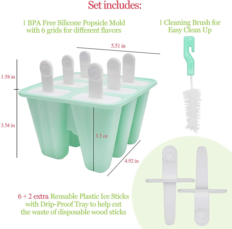 Popsicle Molds for Kids Silicone BPA Free with 2 Extra Reusable Sticks - Popsicl - Fresh Stock Dated October 2025