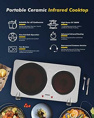 Portable Ceramic Infrared Cooktop, Double Infrared Burner for Cooking, 1800W - Fresh Stock Dated October 2025
