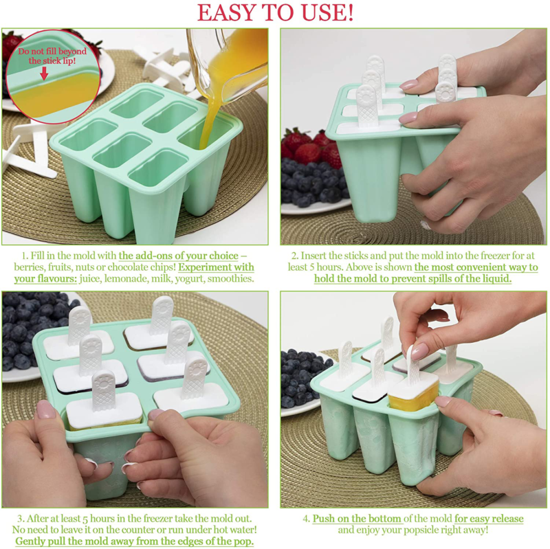 Popsicle Molds for Kids Silicone BPA Free with 2 Extra Reusable Sticks - Popsicl - Fresh Stock Dated October 2025