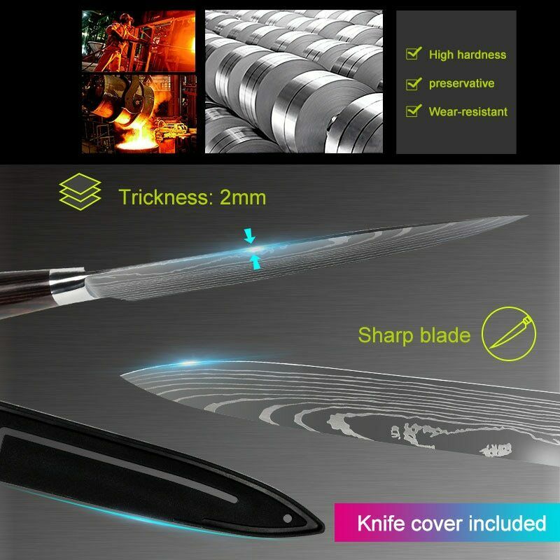 11 Pcs Kitchen Knives Set Damascus Pattern Stainless Steel Chef's Knife W/Block - Fresh Stock Dated October 2025