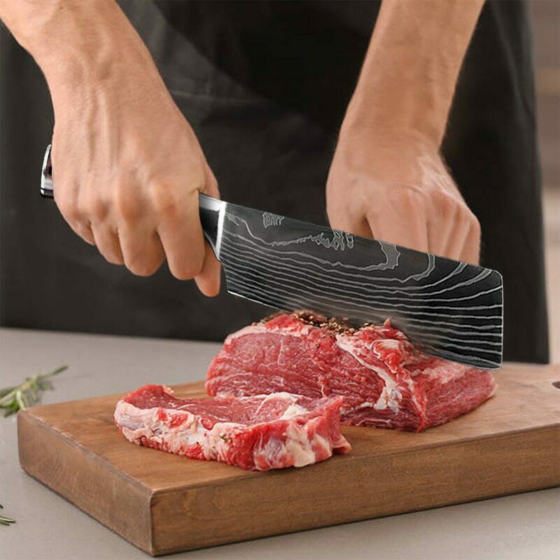 11 Pcs Kitchen Knives Set Damascus Pattern Stainless Steel Chef's Knife W/Block - Fresh Stock Dated October 2025