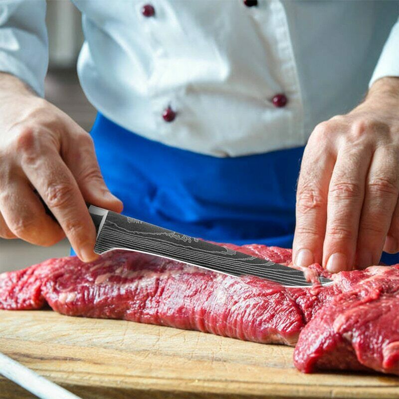 11 Pcs Kitchen Knives Set Damascus Pattern Stainless Steel Chef's Knife W/Block - Fresh Stock Dated October 2025