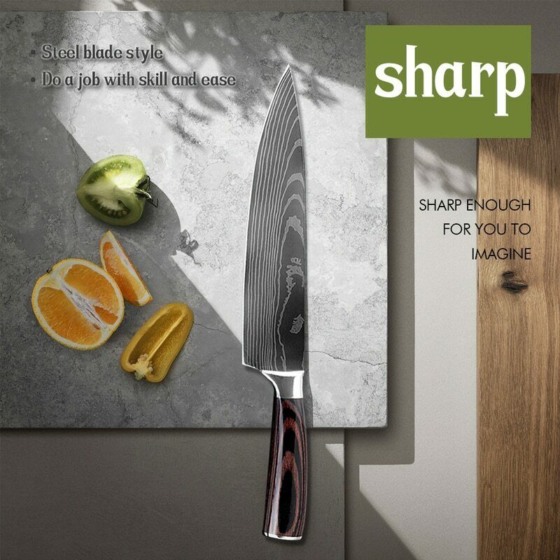 11 Pcs Kitchen Knives Set Damascus Pattern Stainless Steel Chef's Knife W/Block - Fresh Stock Dated October 2025