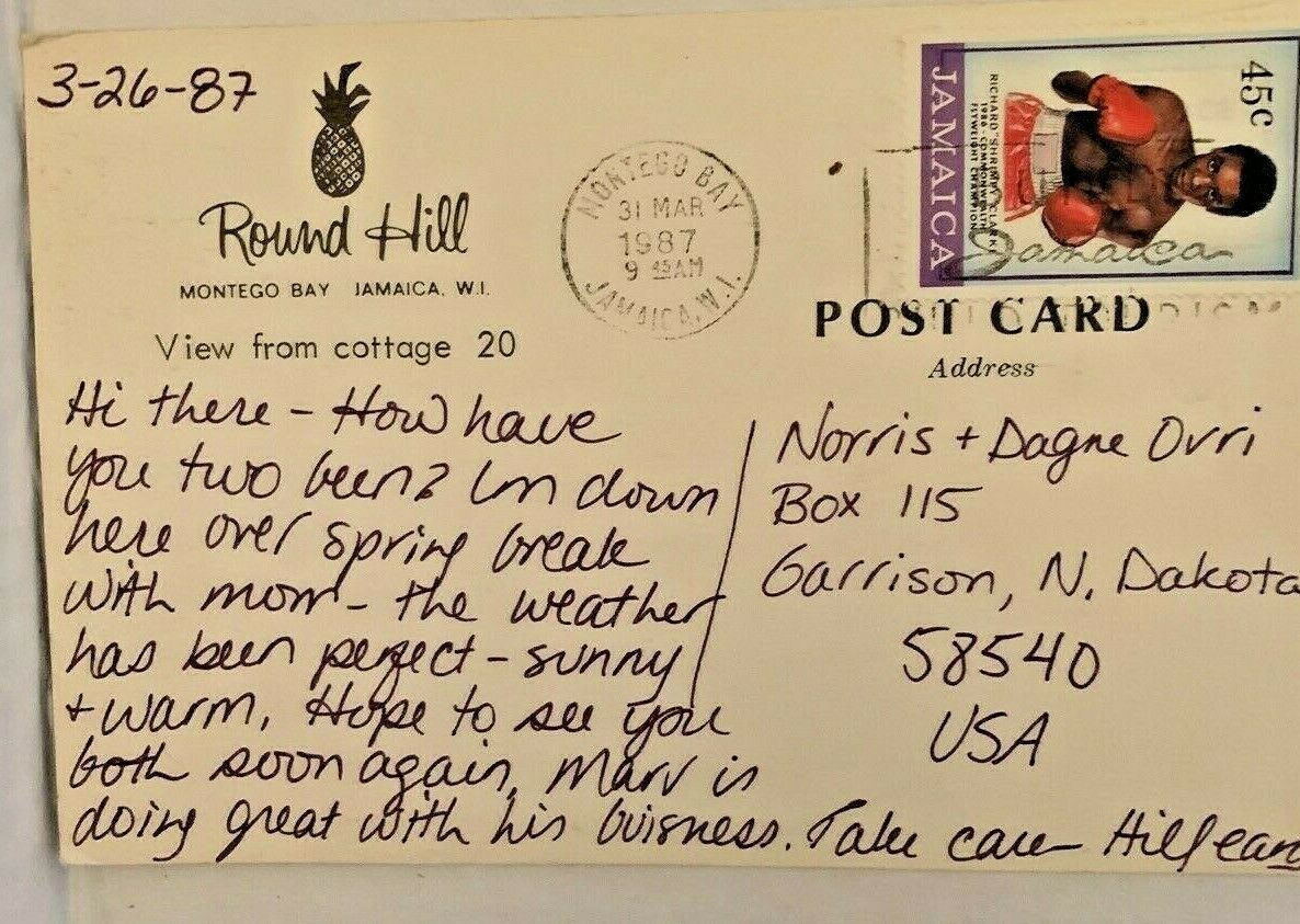 CARIBBEAN POSTCARD Postage 1987 Boxing SPORTS Stamp 45 Jamaica MONTEGO BAY CHAMP - Fresh Stock Dated October 2025