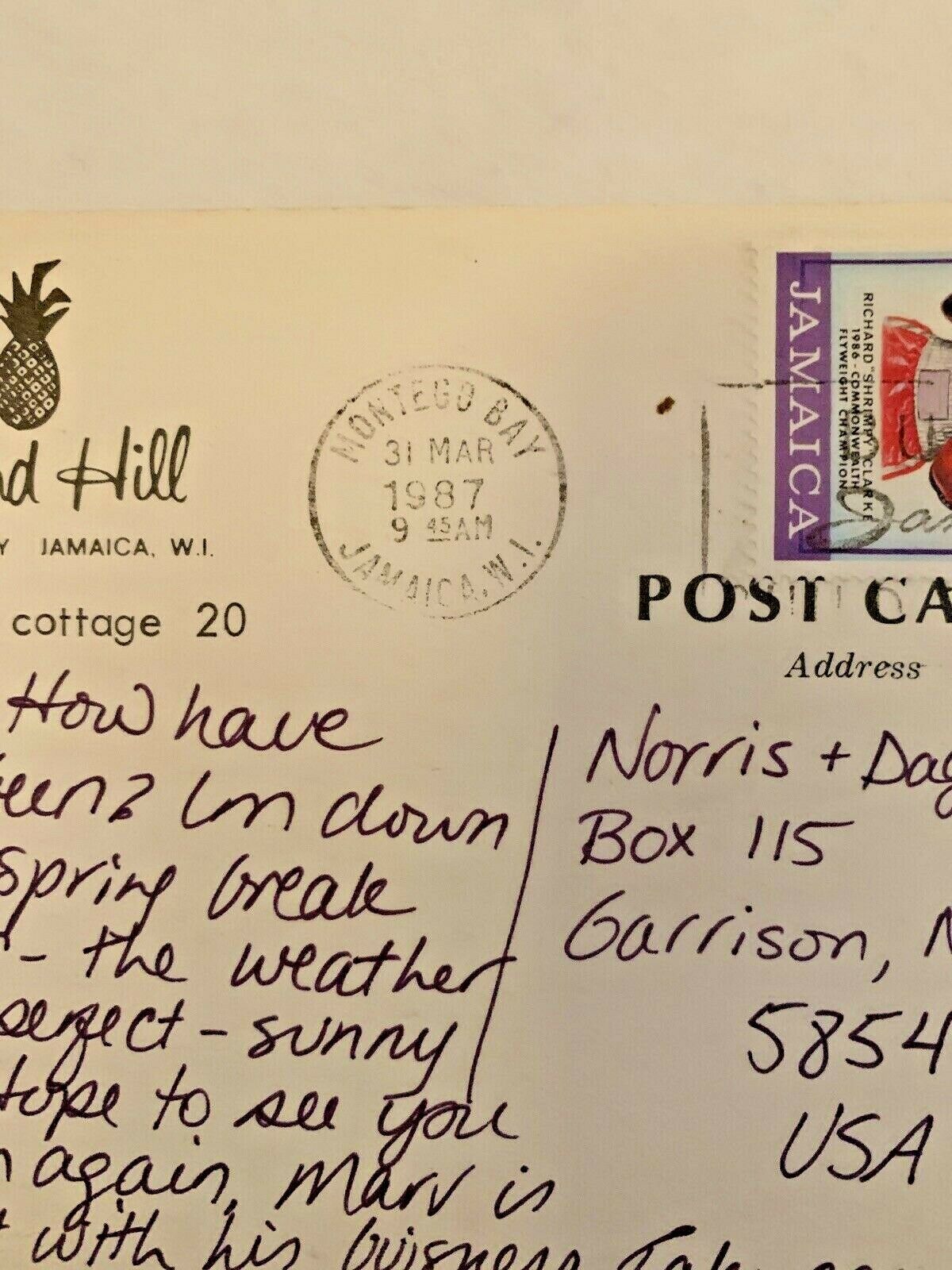 CARIBBEAN POSTCARD Postage 1987 Boxing SPORTS Stamp 45 Jamaica MONTEGO BAY CHAMP - Fresh Stock Dated October 2025