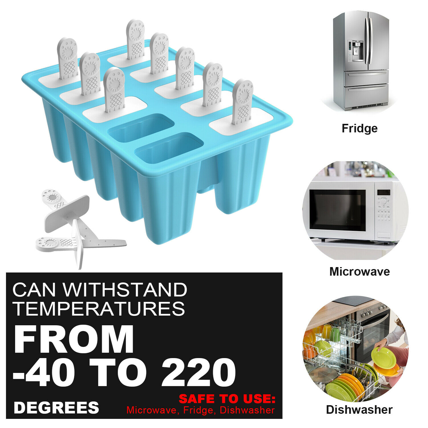 New Silicon 10Cell Ice Cream Mold DIY Frozen Popsicle Kitchen Ice Tray Cover Lid - Fresh Stock Dated October 2025
