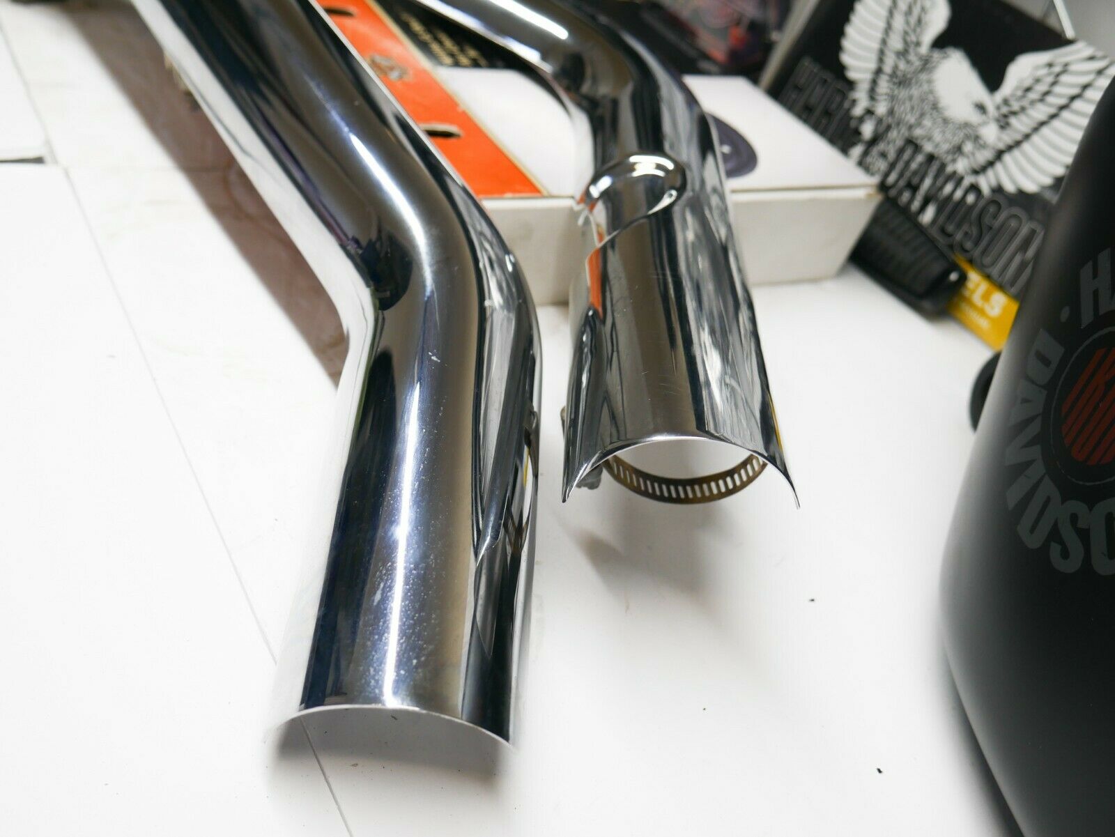 OEM 06-17 Harley Sportster 1200 & 883 Exhaust Header Pipe Heatshield Set Chrome - Fresh Stock Dated October 2025