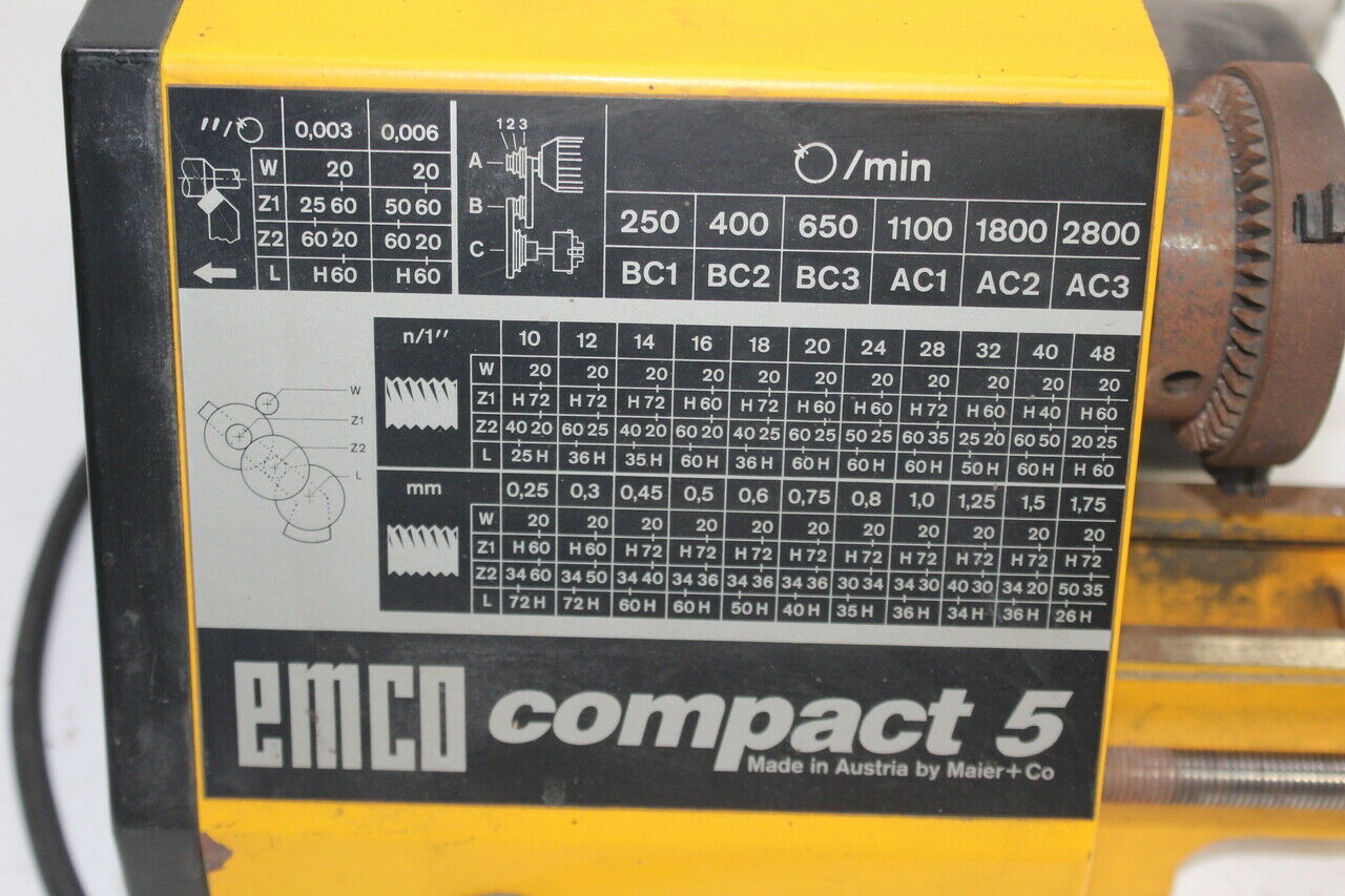 EMCO Compact 5 Mini Jewelers 3 Jaw Lathe Chuck CNC Tail Used Working - Fresh Stock Dated October 2025