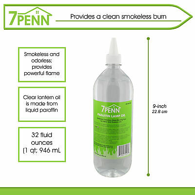 7Penn Odorless Smokeless Lamp Oil Fluid - 32oz Clear Paraffin Oil Lantern Fuel - Fresh Stock Dated October 2025