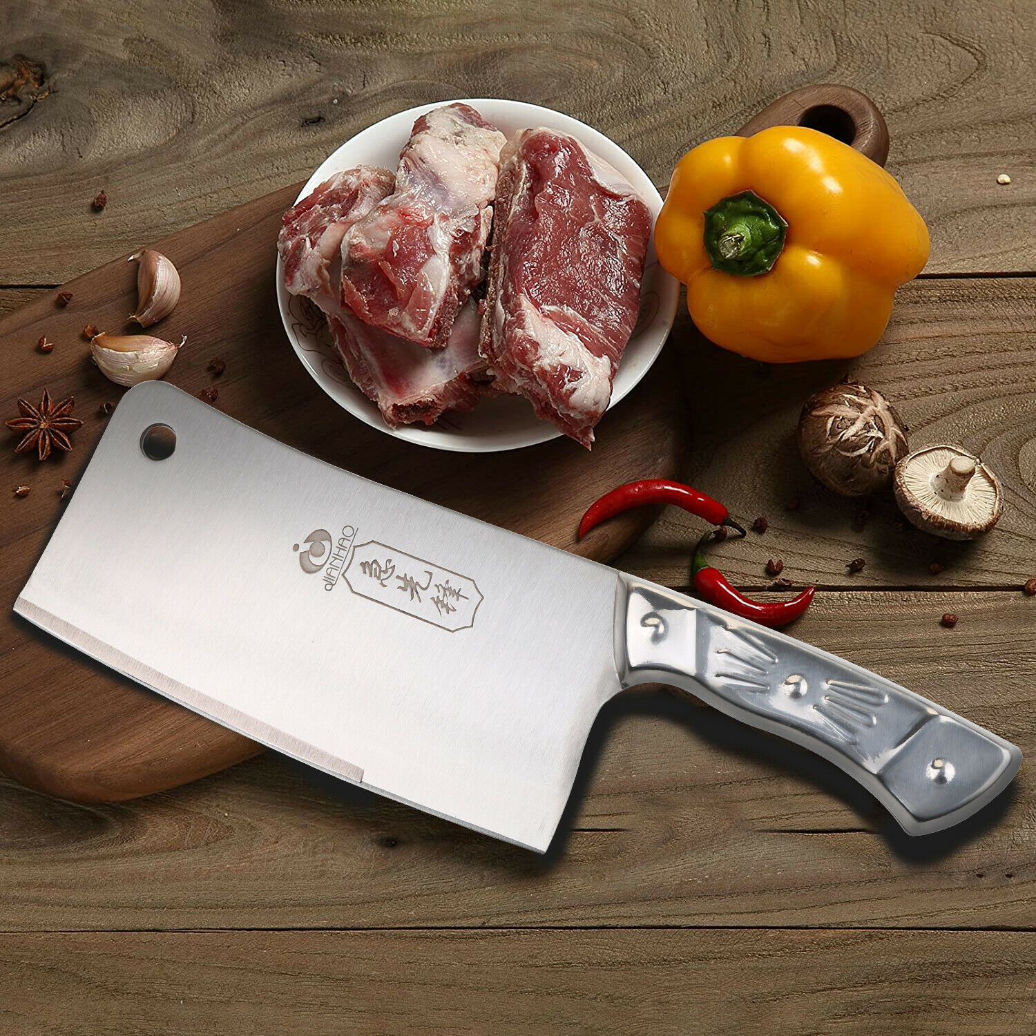Kitchen 7'' Cleaver Knife Chopper Butcher Stainless Steel for Home Restaurant US - Fresh Stock Dated October 2025
